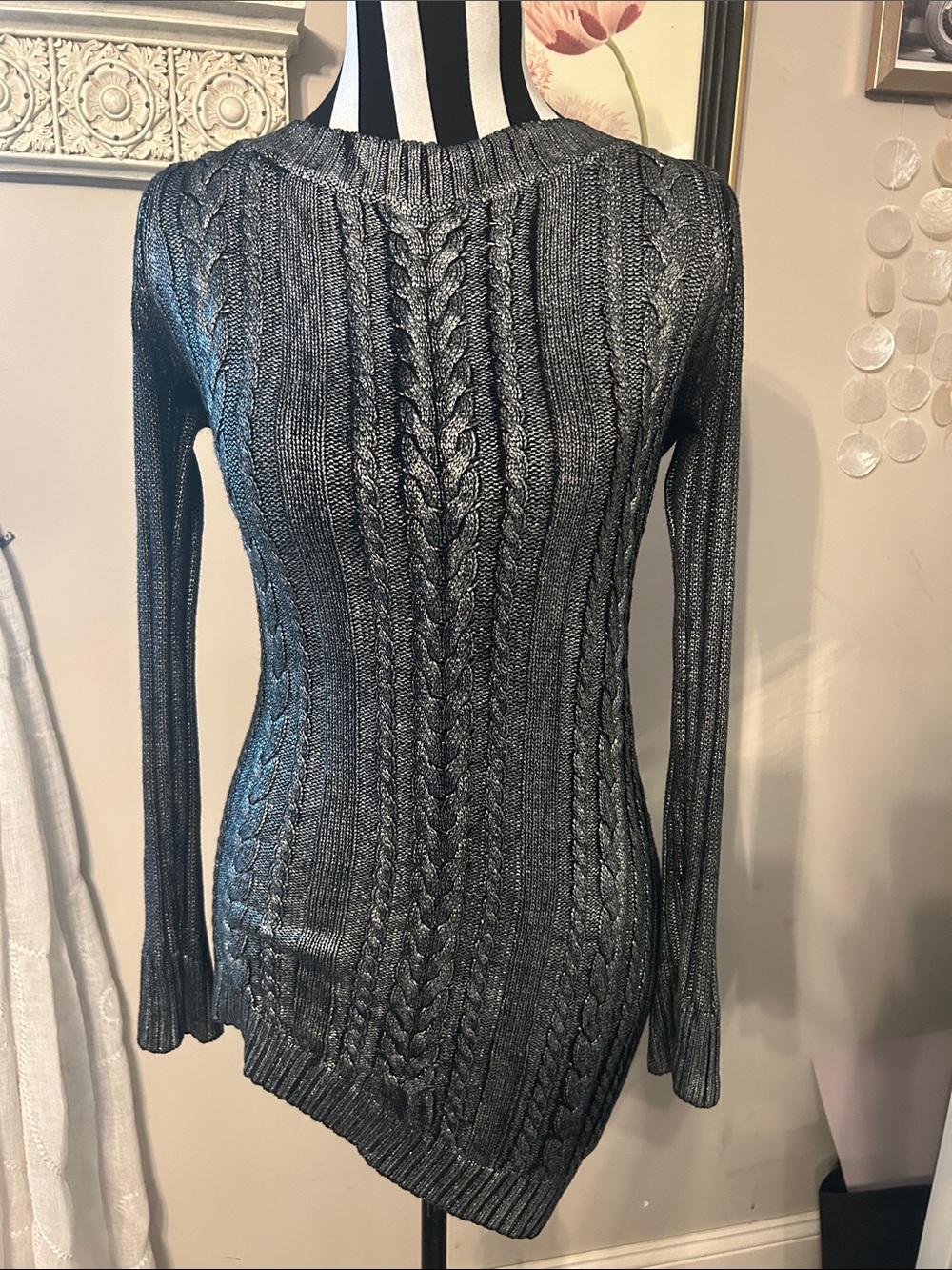 Rare Y2K Arden B metallic asymmetrical sweater